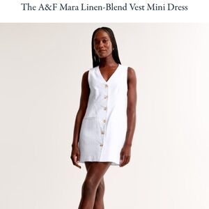 Abercrombie & Fitch White Linen-Blend Button Vest Mini Dress